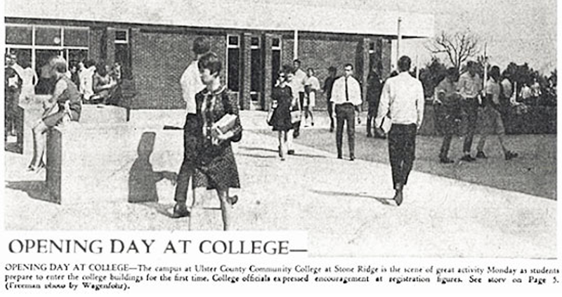 newspaper clipping of students on opening day 1965