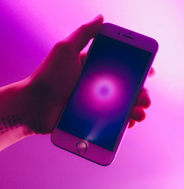 smartphone with bright purple screen